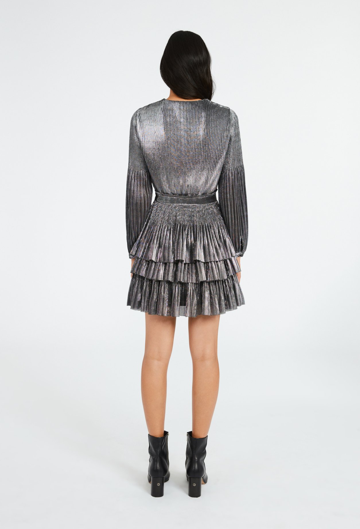 Robe argent courte &agrave; volants