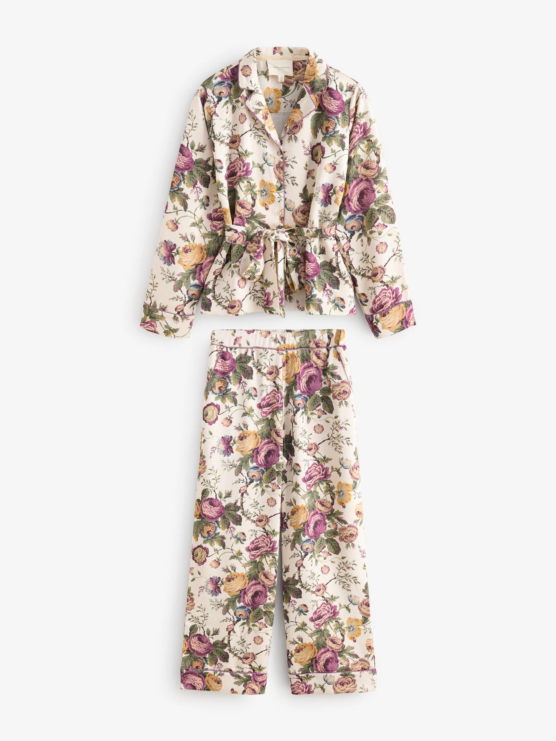 Laura Ashley Uffington Roses Satin Button Through Pyjamas
