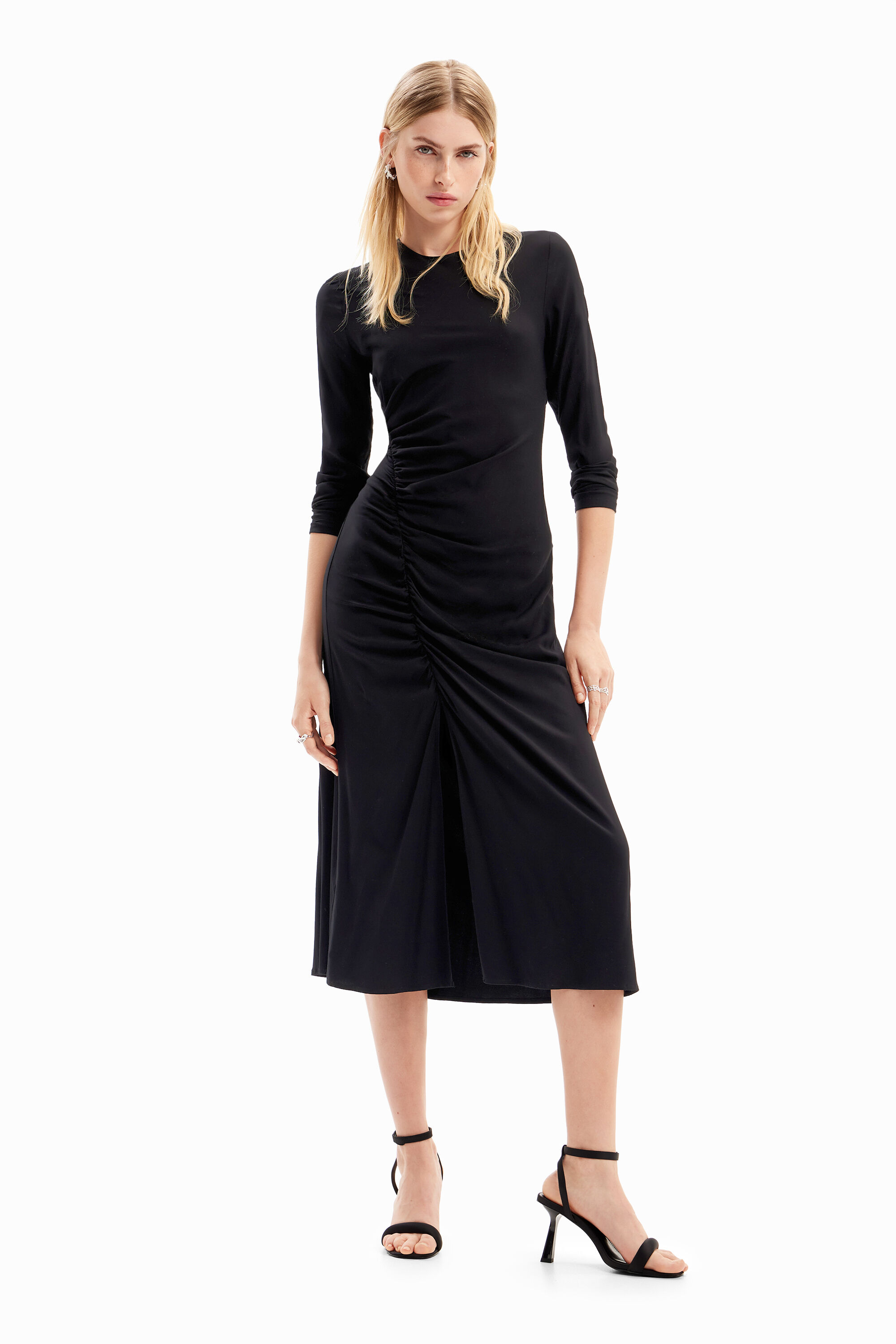 vestido midi franzido