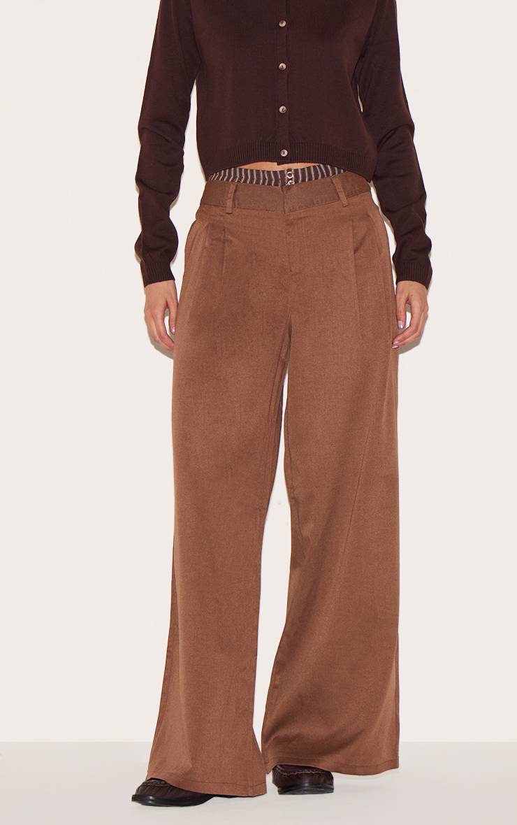 Chocolat Pantalon Droit À Détail Boxer Avec Rayures Contrastées Tissées
