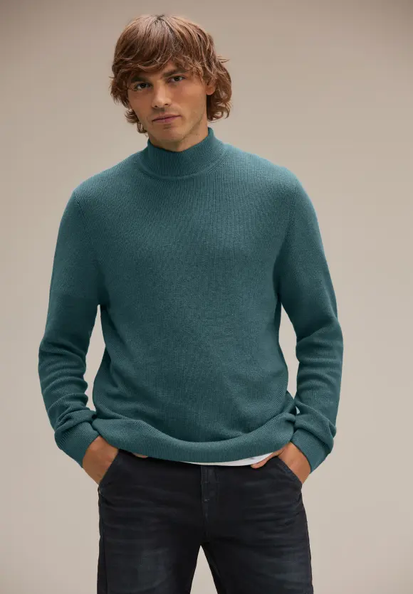 Wollmix Stehkragenpullover - turquoise green melange