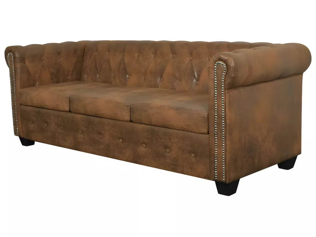 Canapé Chesterfield 3 places cuir artificiel marron