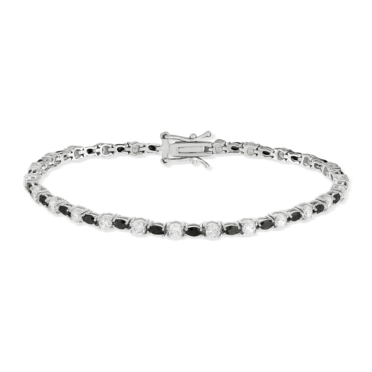 Bracelet argent 925 pierres imitation noires et zirconias 18 cm