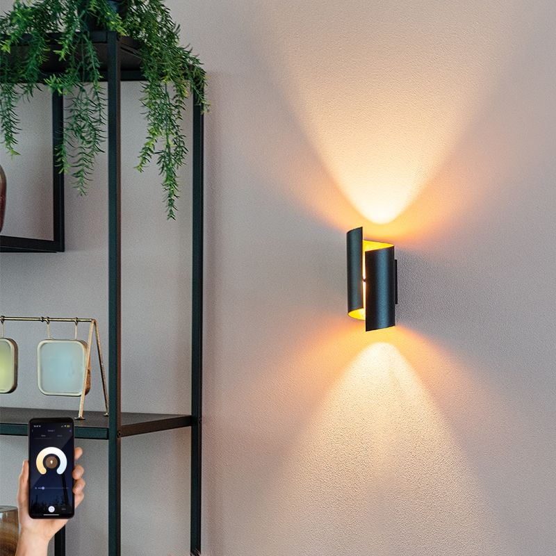 Smart wandlamp zwart met gouden binnenkant incl. Wifi G9 - Faldo