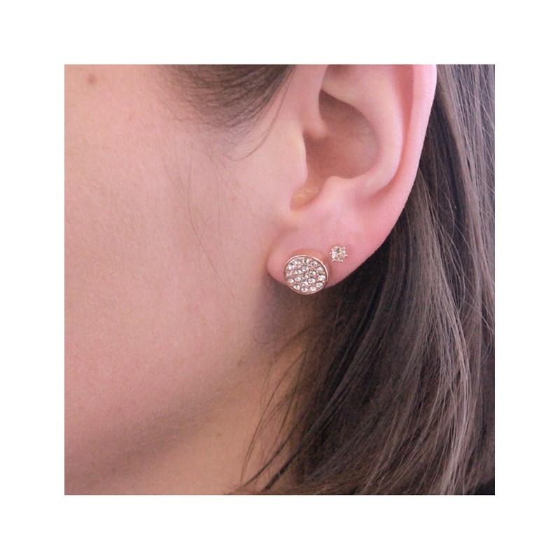 Boucles d'oreilles Round - Or Rosé et Cristal