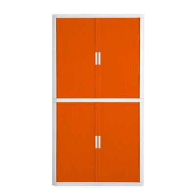 Armoire haute à rideaux EASY OFFICE - 110 x 204 x 41,5 cm - Corps et poignée blanc - Rideaux orange