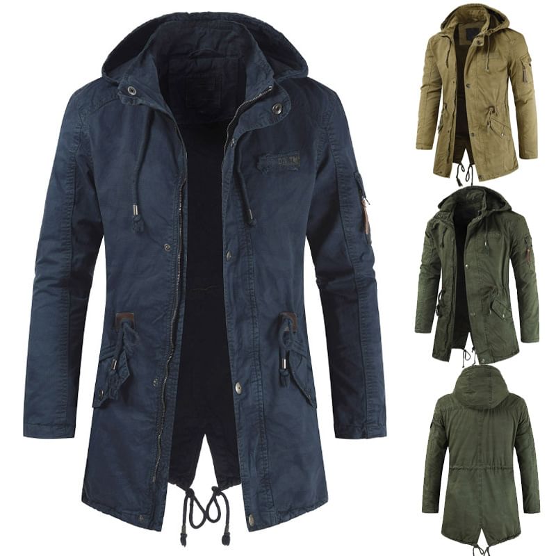 FORSETI - Trenchcoat met opstaande kraag, capuchon, trekkoord in de taille en ritssluiting