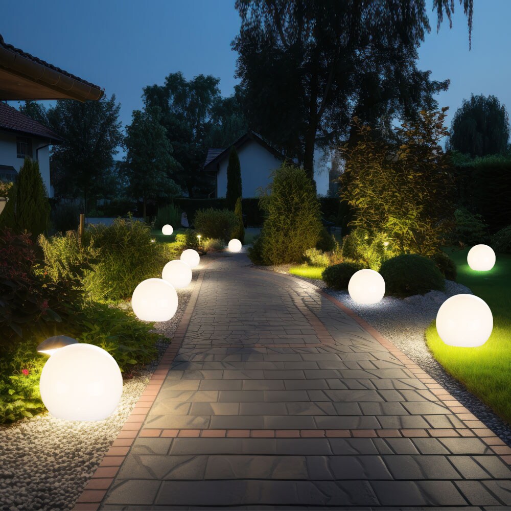 9er Set LED Solarkugel weiß, Erdspieß, DxH 10x38 cm