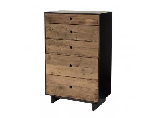 ANDREA - Meuble chiffonnier 5 tiroirs bois Pin recyclé naturel et noir