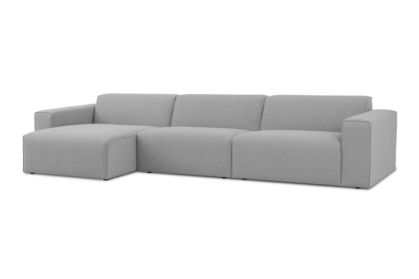 Styl 3-seter med sjeselong venstre Duo puter. Tekstil Lombardo 3 Grey med sorte ben.