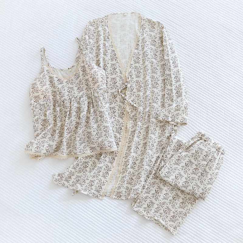 Finlies - Pyjamaset: Bedrukt camisole-topje + broek + kamerjas