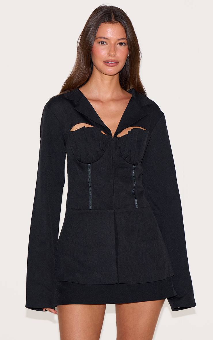 Noir Blazer Tailleur Rose Bonbon À Détail Coque Structurée