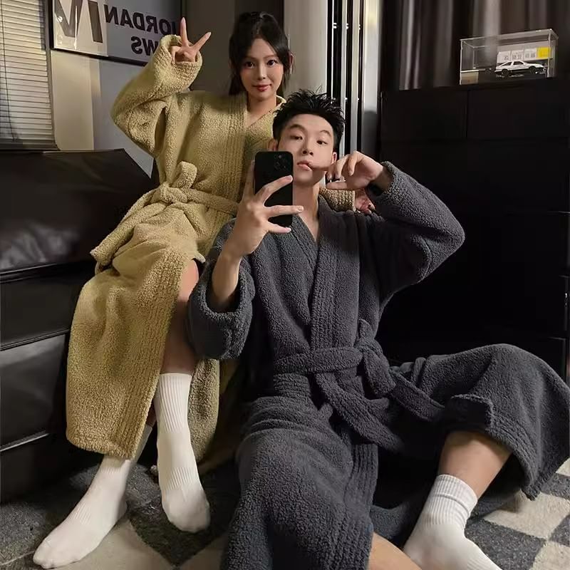 Dazzli - Bijpassende pyjamajas van fleece met effen strikceintuur (verschillende ontwerpen)