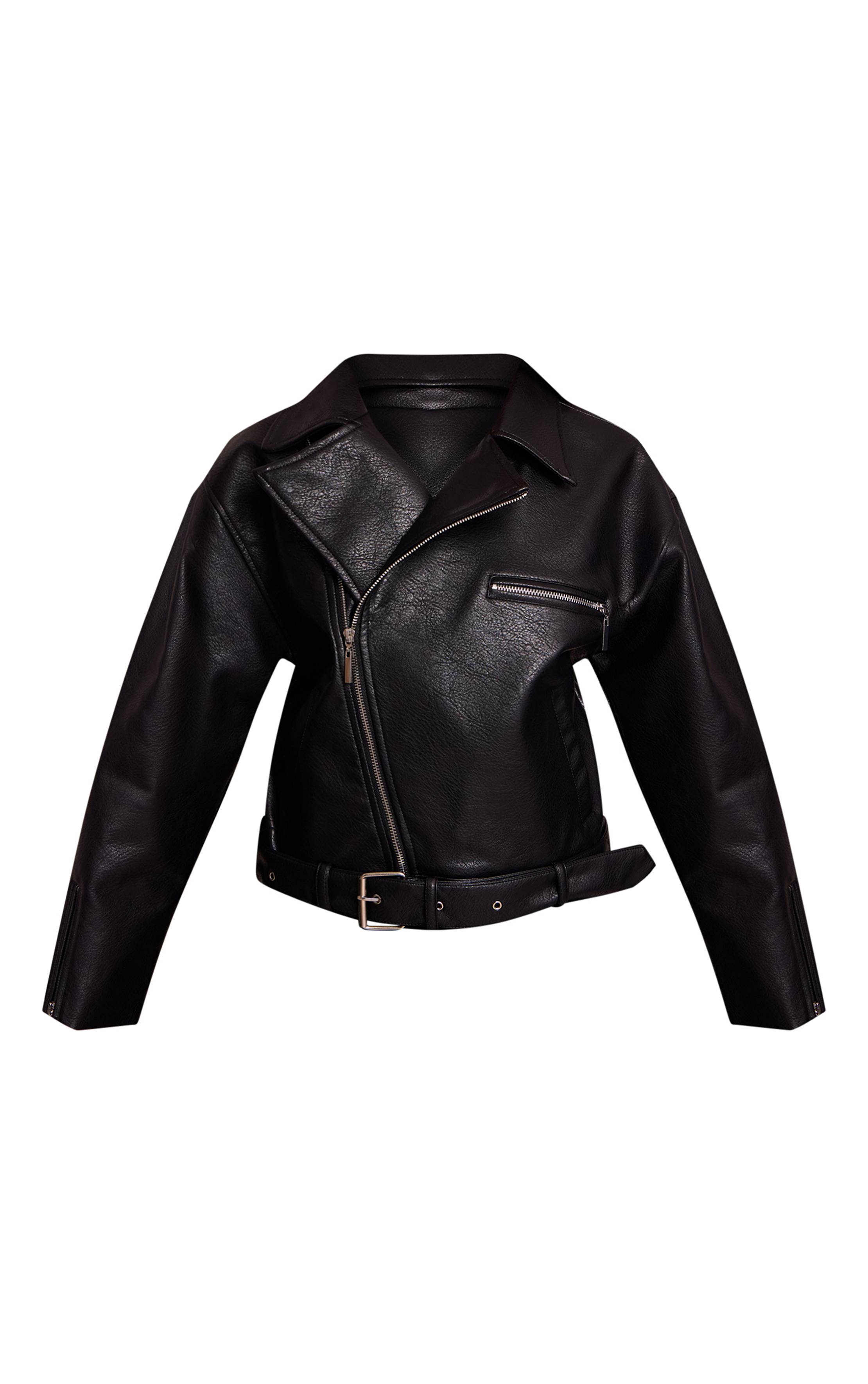 Noir Petite Veste De Motard Oversize En Synthétique