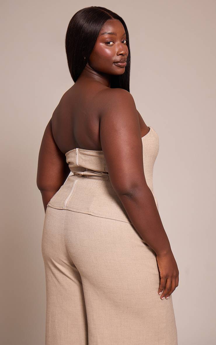 Gris Pierre Haut Bandeau Grande Taille Avec Détail Péplum Tissé Ensemble Coordonné