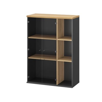 Rangement haut JAZZ+ - L80 x H112 x P39 - 2 portes vitrées - chêne du bocage
