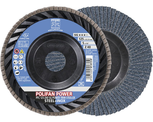 PFERD SG POWER TRIM STEELOX slijplamellenschijf, staal/roestvast staal, Ø 125x22,23 mm, korrel 40