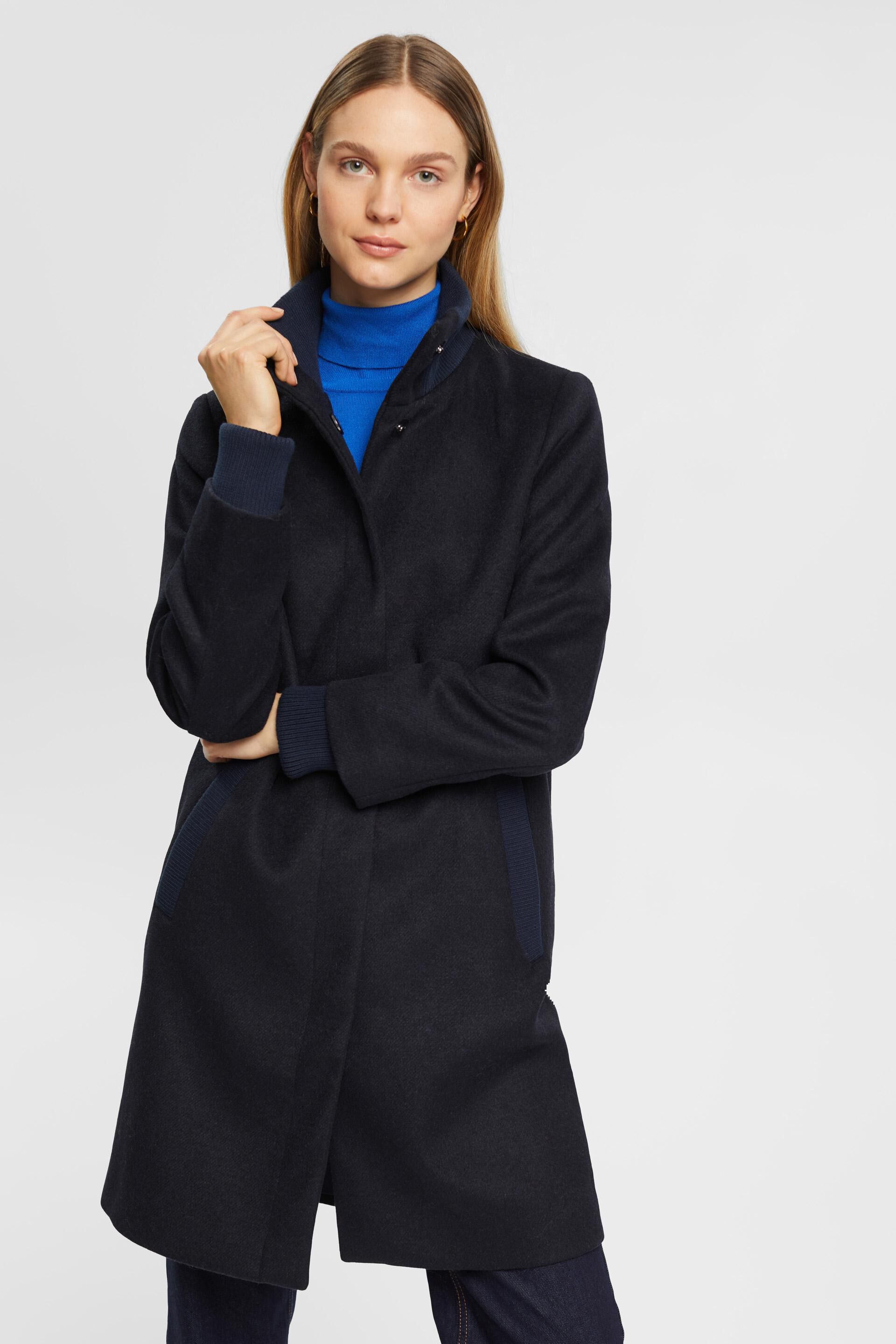 Manteau en laine mélangée à détail en maille côtelée