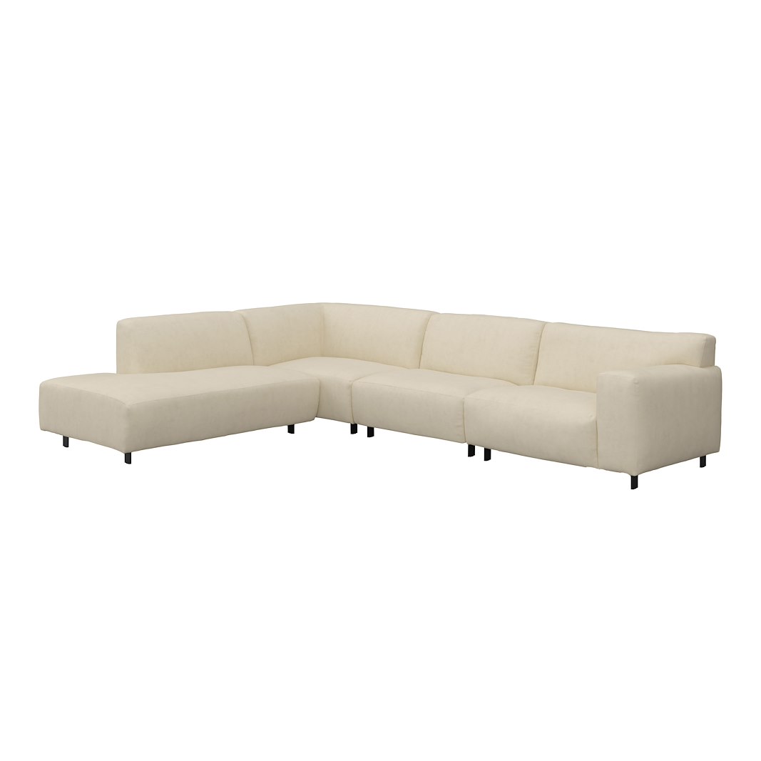 Vesta hjørnesofa 3-seter med åpen ende venstre, Big hjørnemodul, Tekstil Velvety Ivory, standardsøm, sort metallben 10 cm, Comfort CM