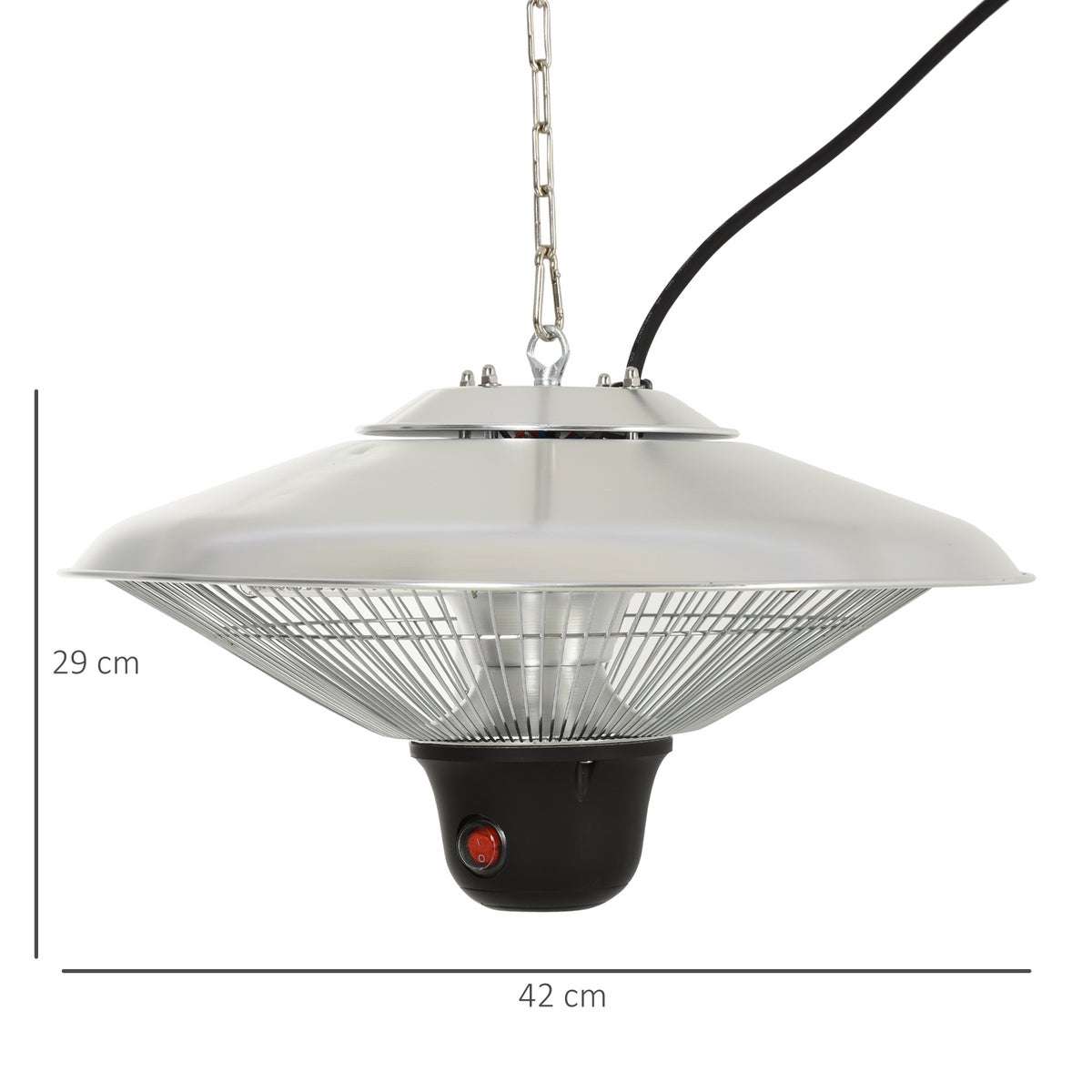 Outsunny plafondstraler, stralingsverwarming met 3 warmtestanden, 1500W, met LED inclusief afstandsbediening, Φ42 x H29cm, aluminium, zilver