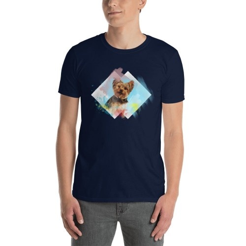 Camiseta masculina Mascochula, estampa aquarela, personalizada com seu animal de estimação, azul marinho