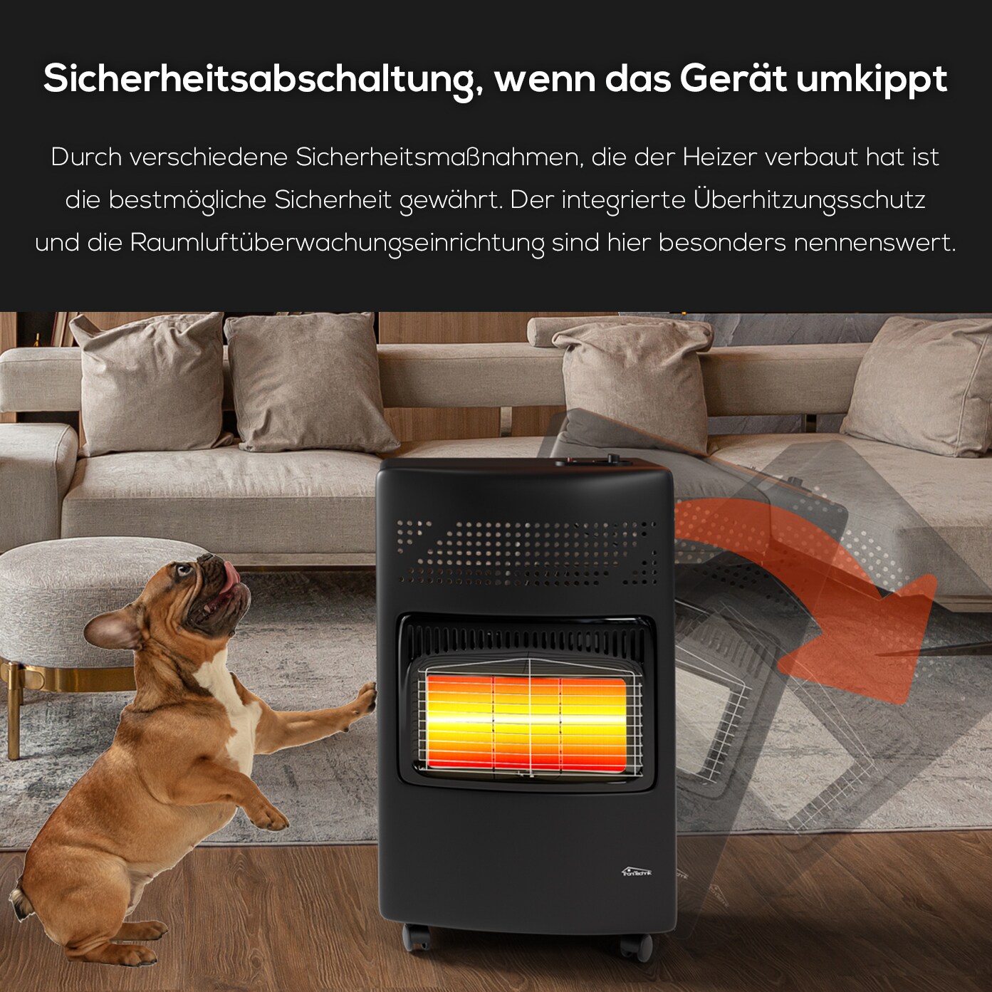 TroniTechnik® Gasheizer Gasheizofen Heizstrahler 4,2 kW Gas Heizung inkl. Gasdruckregler & Gasschlauch 3 Heizstufen 4200W
