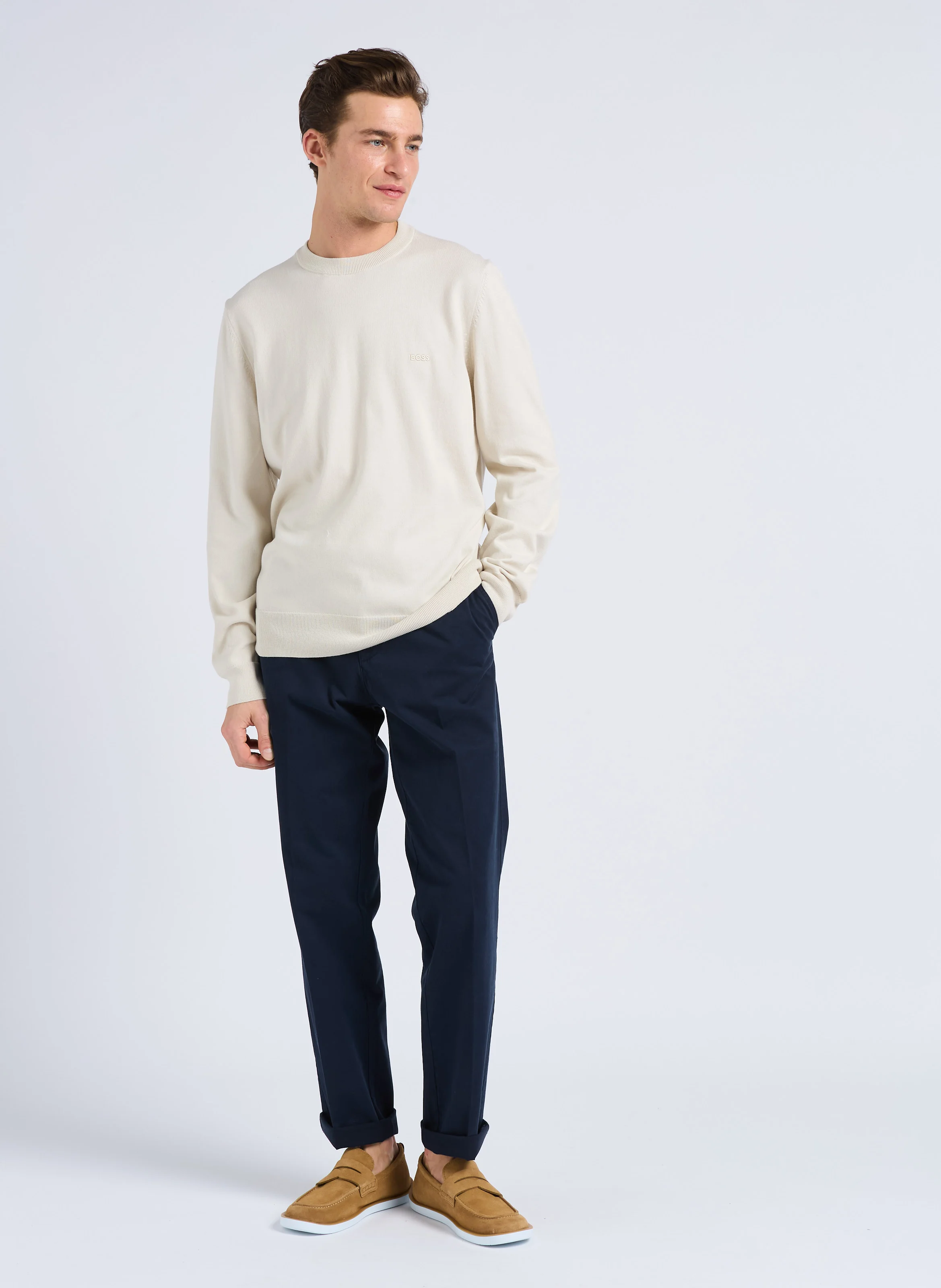 Pantalon à pinces regular-fit en coton | Bleu