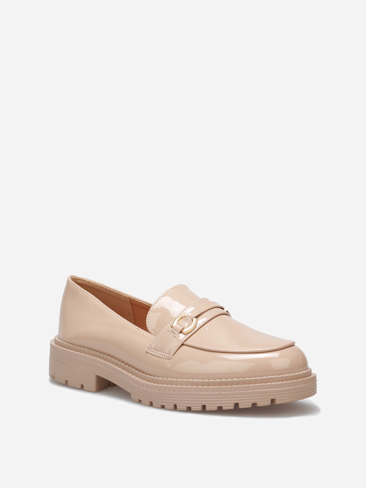 Mocassins vernis à semelle texturée- Taupe
