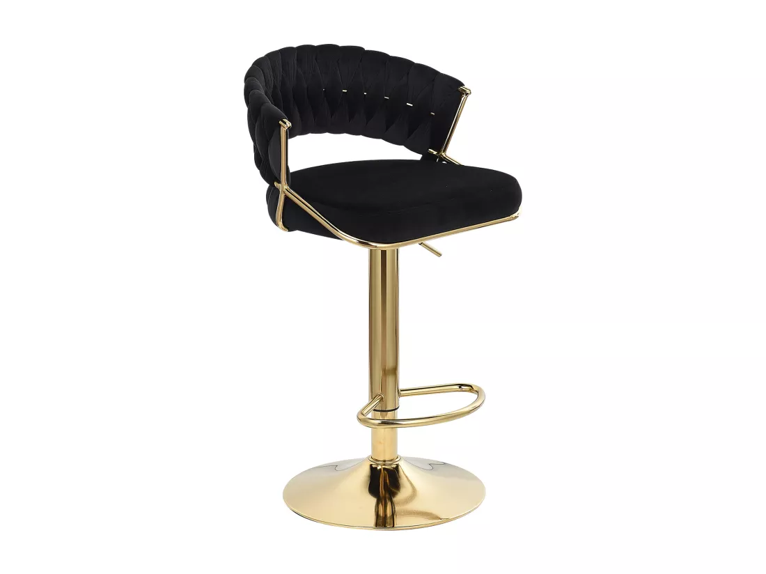Tabouret de Bar Velours, Lot de 2 Tabouret Bar Réglable Chaise Bar Haute Tabourets de comptoir avec Pied Doré, Chaise Haute Bar pour Bar/Îlot de Cuisine (Noir)