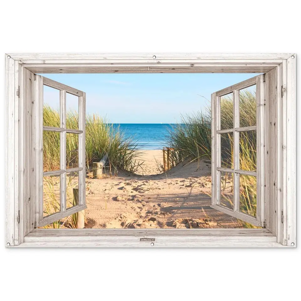 MuchoWow Tuinposter 180x120cm Doorkijk Strand Zee Duinen Zand