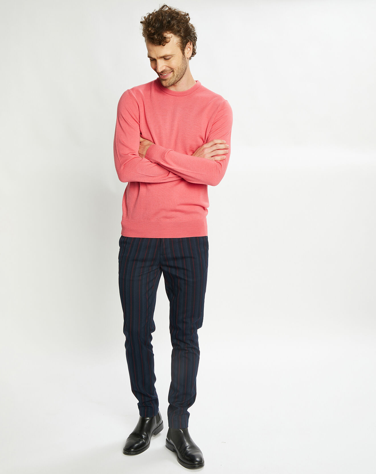 Scotch & Soda Pull 100% Laine col rond rose foncé
