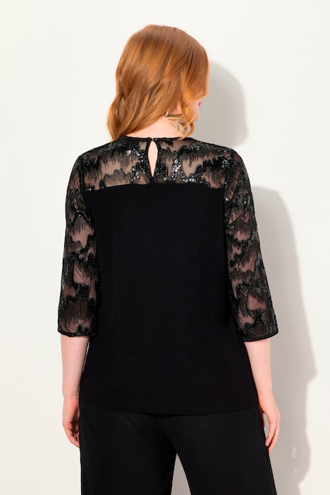 Shirtbluse, Stickerei, Pailletten, Rundhals, 3/4-Arm