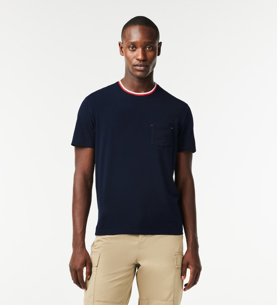 Camiseta de pijama Lacoste azul marinho com gola contrastante