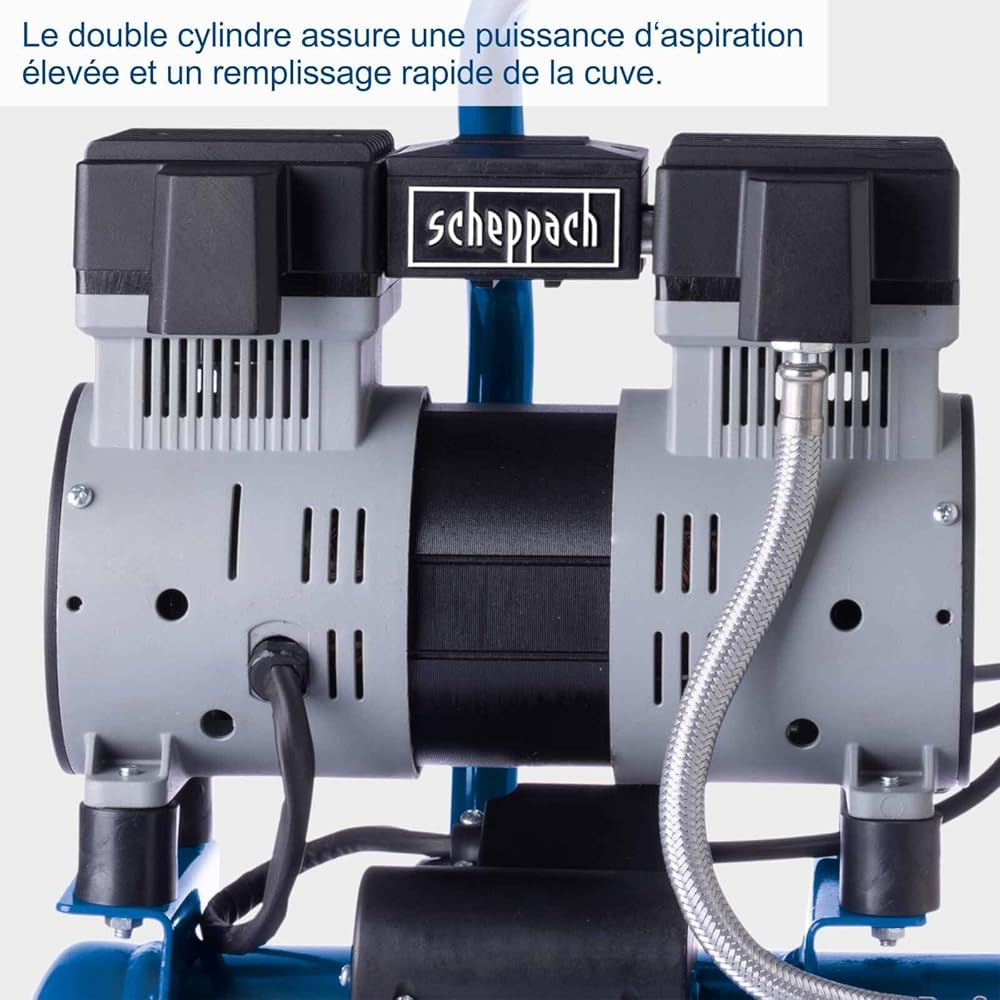 Scheppach HC08Si Compresseur ultra silencieux | 8bar | Cuve de 6L | 1,5CV / 1100W | Sans huile & entretien réduit | Débit d'aspiration 162 L/min | Compresseur silencieux avec 67,4 db(A) : Bricolage