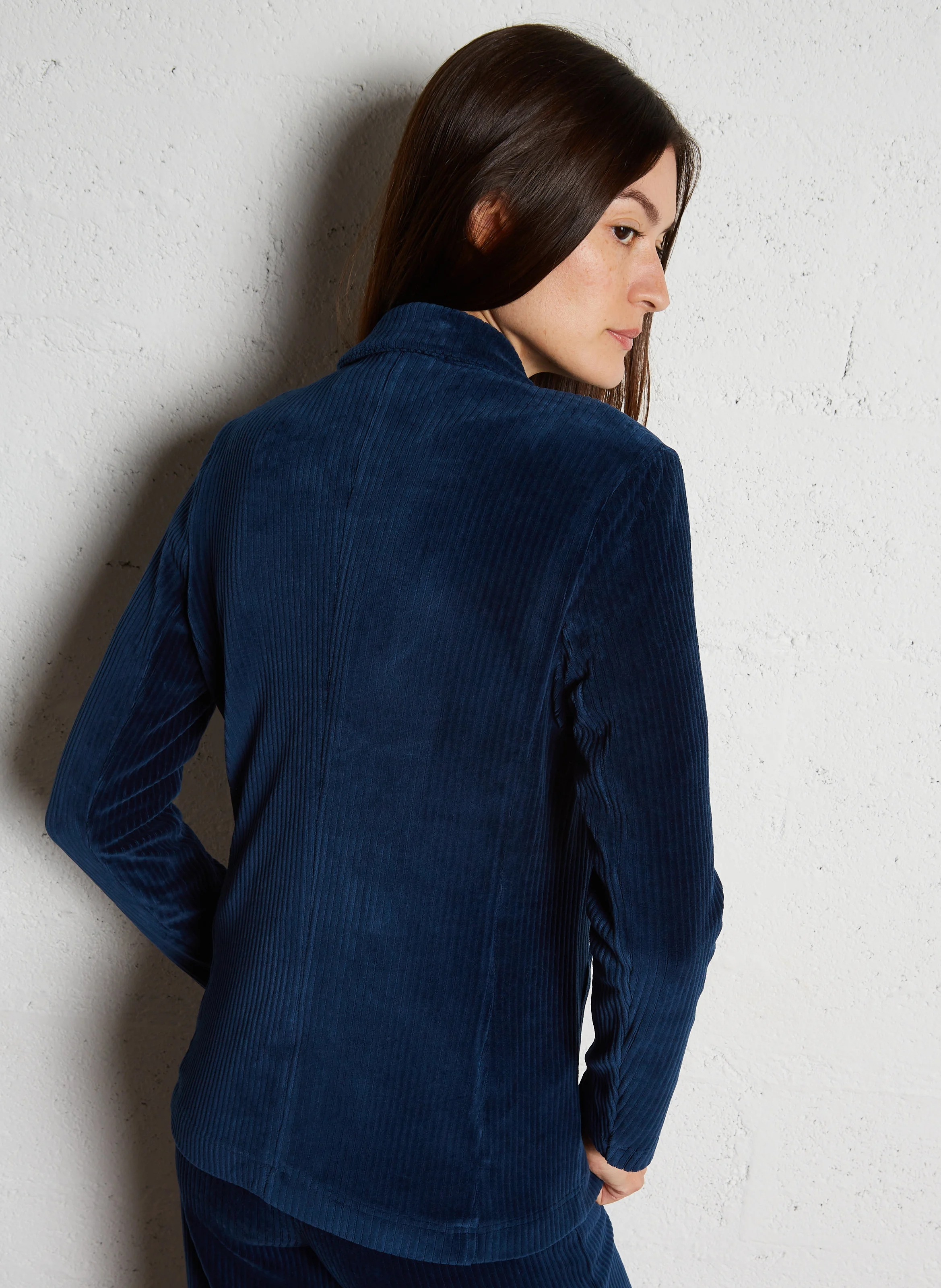 BLazer col tailleur en coton mélangé | Bleu
