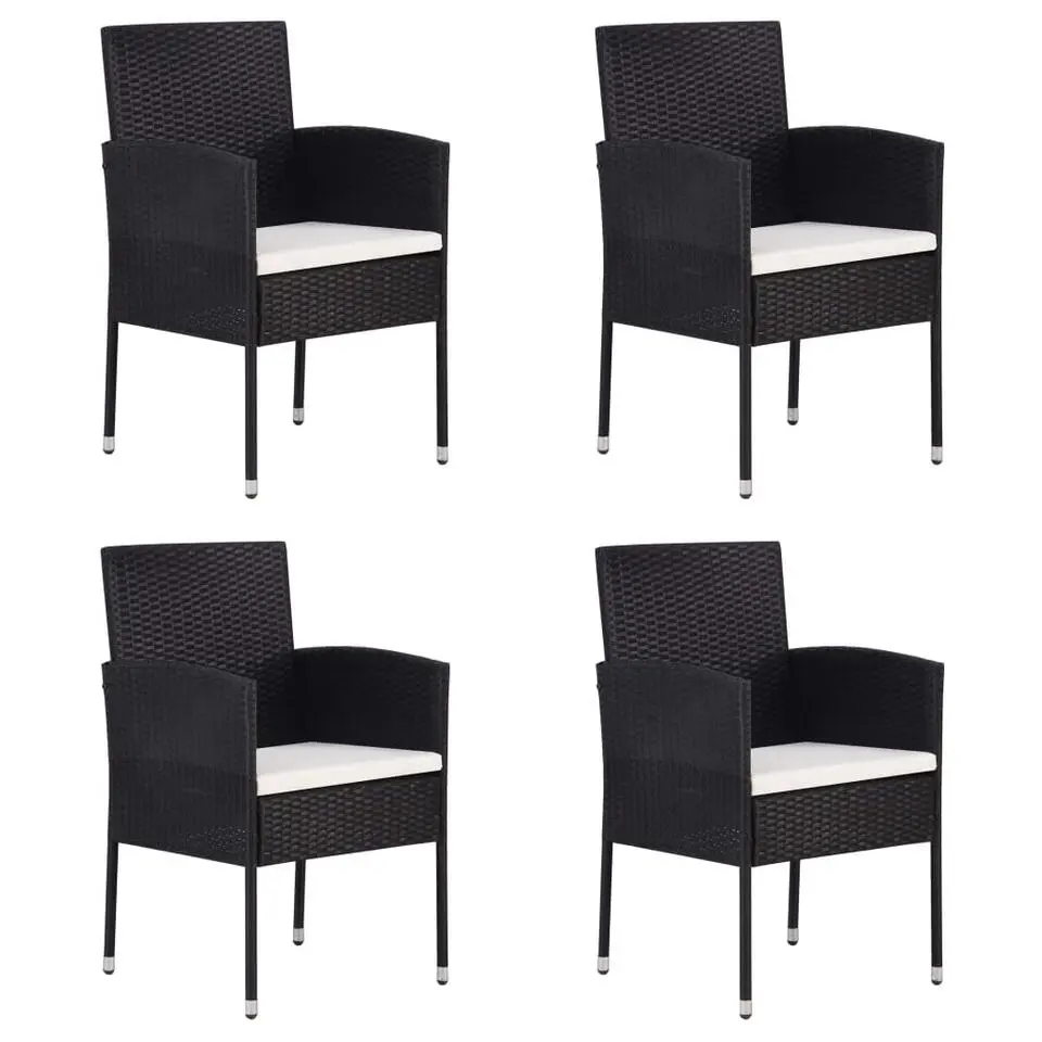 vidaXL - Tuinstoelen - Crèmewitte kussens - Zwart - Poly rattan - 4 stuks