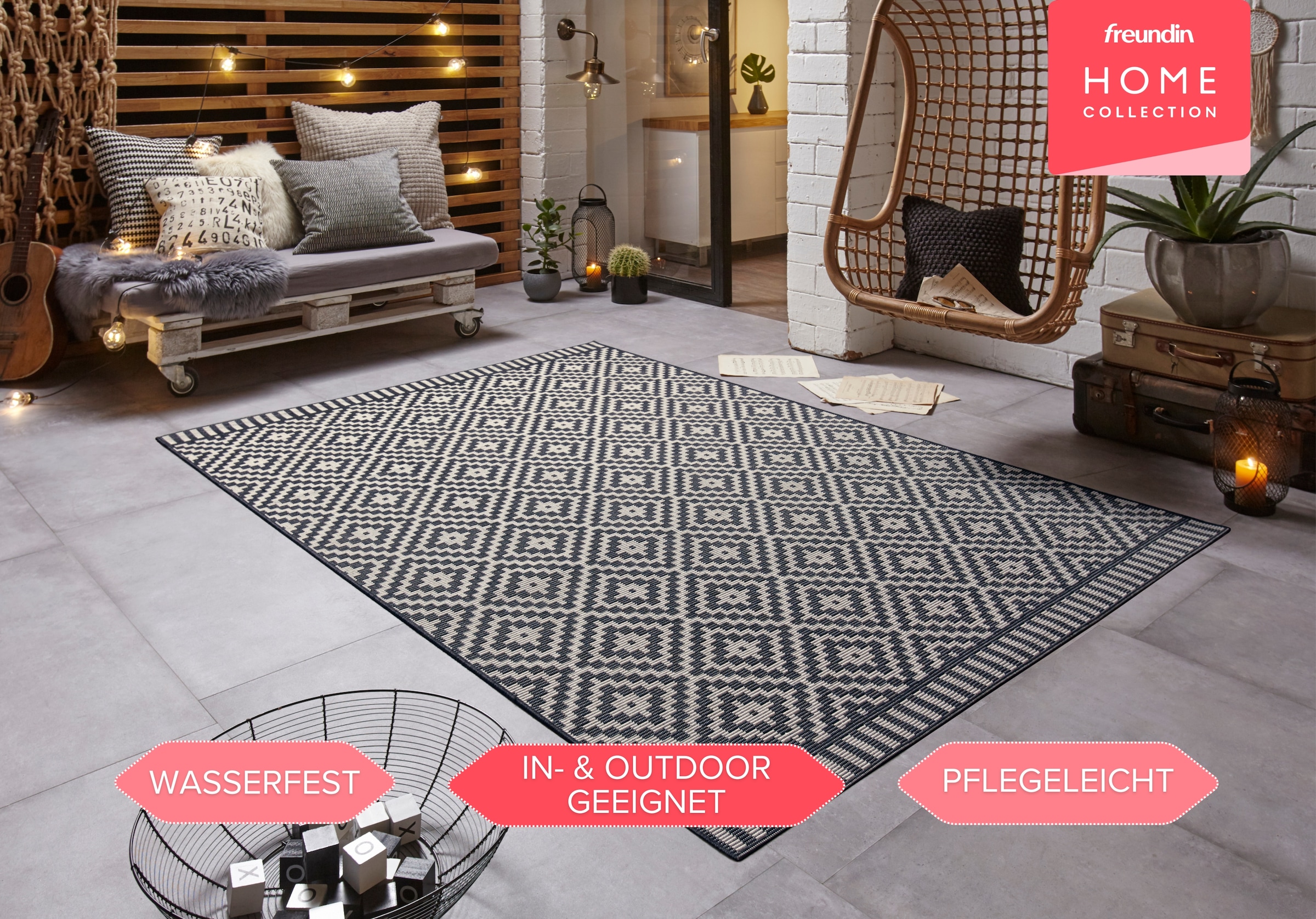 freundin Home Collection Teppich »Breeze« rechteckig 8 mm Höhe In-& Outdoor, Wetterfest, Balkon, Garten, Wohnzimmer, Rauten