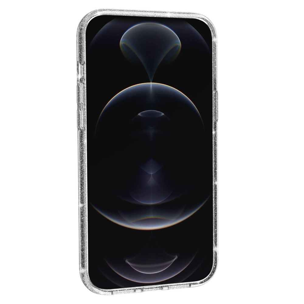 iPhone 14 Hybrid Hardcase Schutzhülle im Glitzer Design - Silber / Transparent