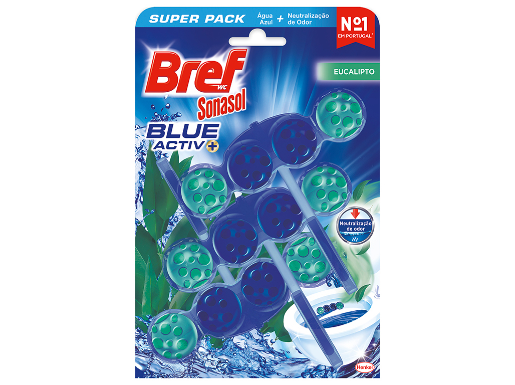 BLOCO BREF SONASOL SANITARIO BLUE ACTIVE EUCALIPTO 3X50G