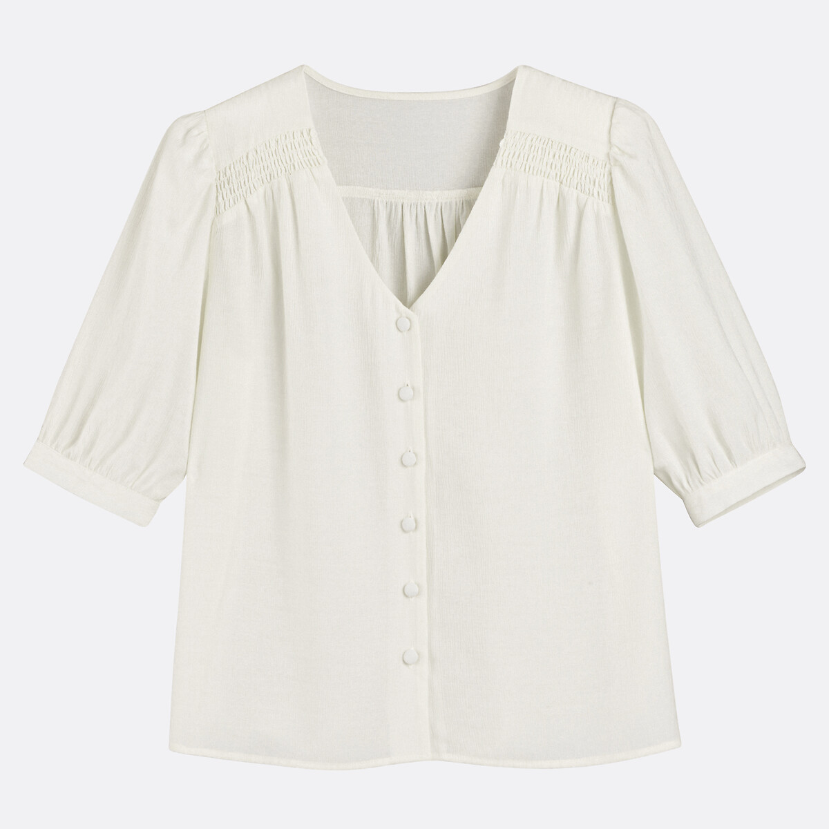 COLEÇÃO LA REDOUTE<br>Blusa fluida, decote em V, mangas curtas