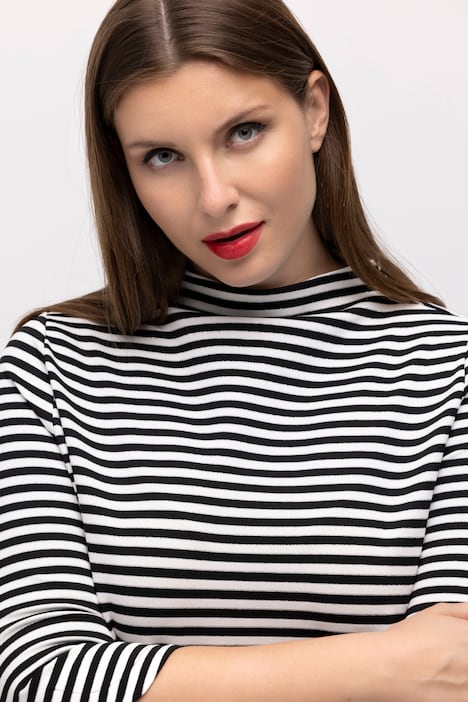 Shirt, Streifen, Metallic-Effekt, Stehkragen, 3/4-Arm