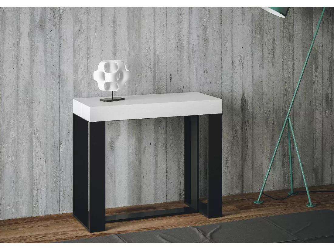 Console extensible 90x40/196 cm Futura Small Premium Frêne Blanc cadre Anthracite