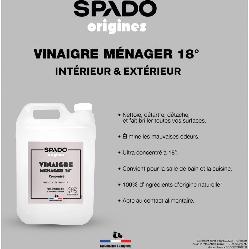 Vinaigre ménager 18° Spado - Bidon de 5 litres