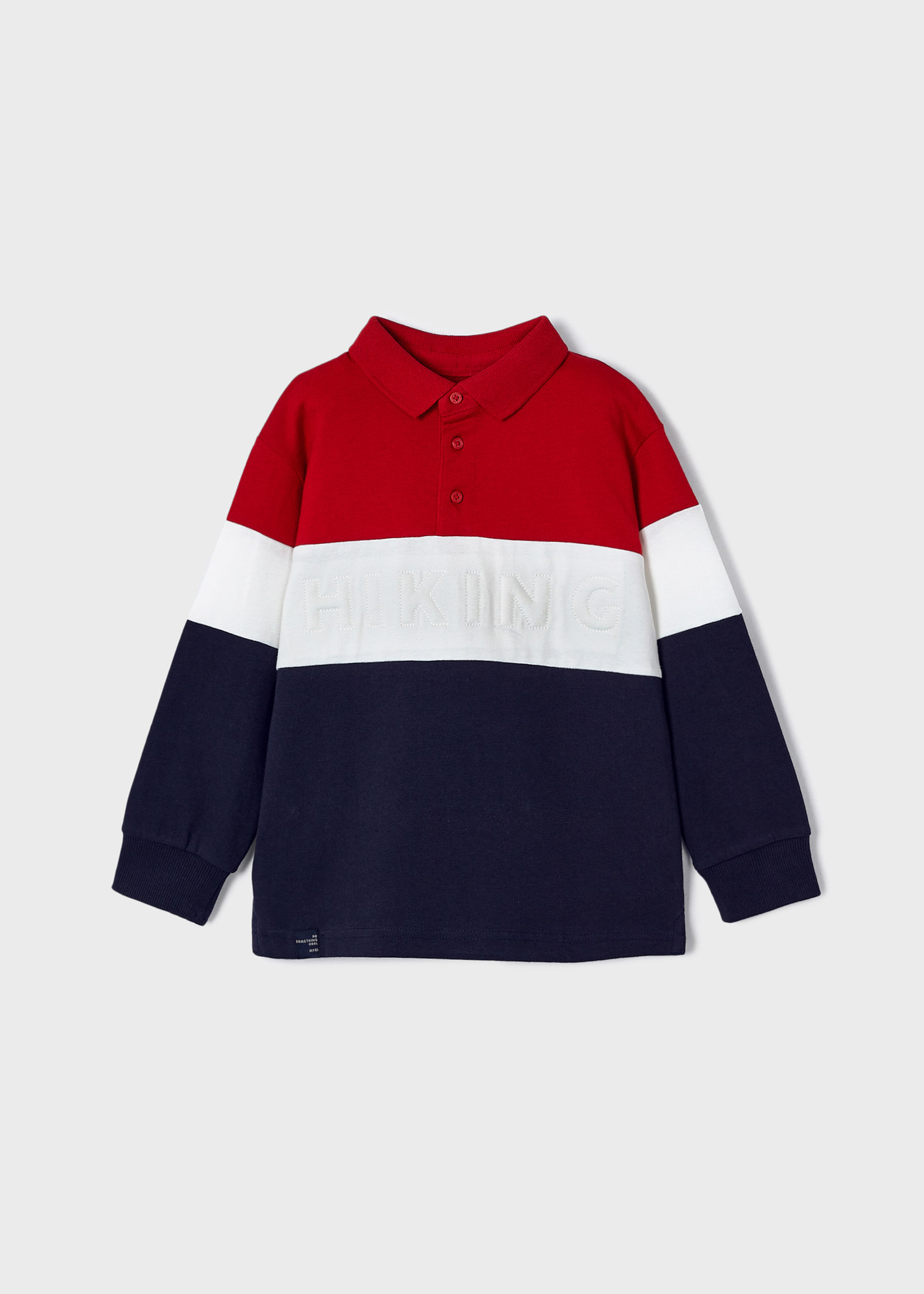 Polo infantil Better Cotton com blocos de cores