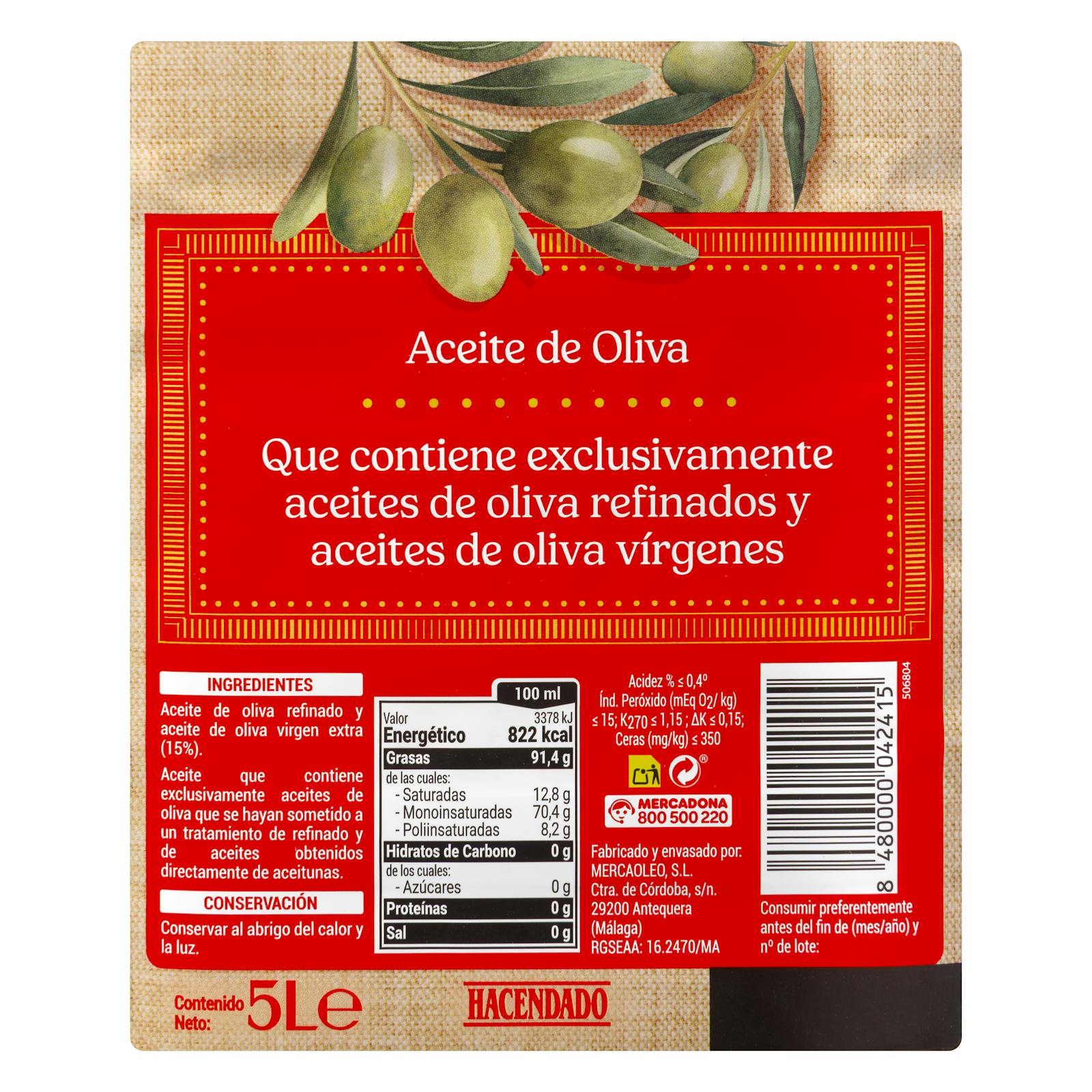 Huile d'olive Hacendado 0,4º