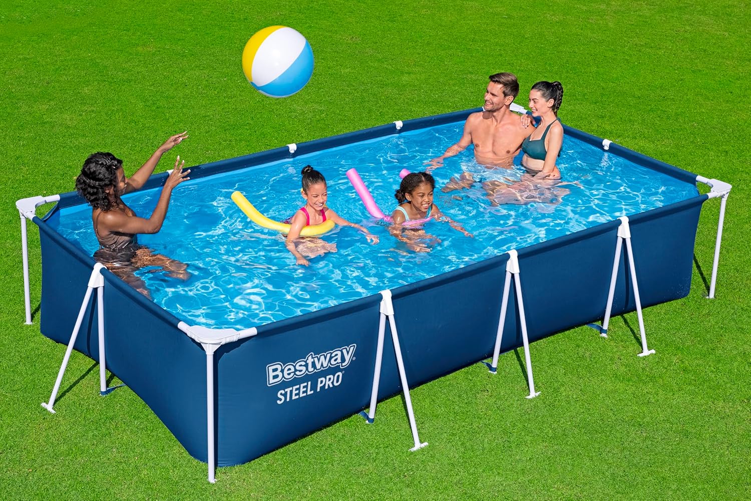 Bestway Steel Pro Frame Pool Set mit Filterpumpe 400 x 211 x 81 cm , dunkelblau, eckig