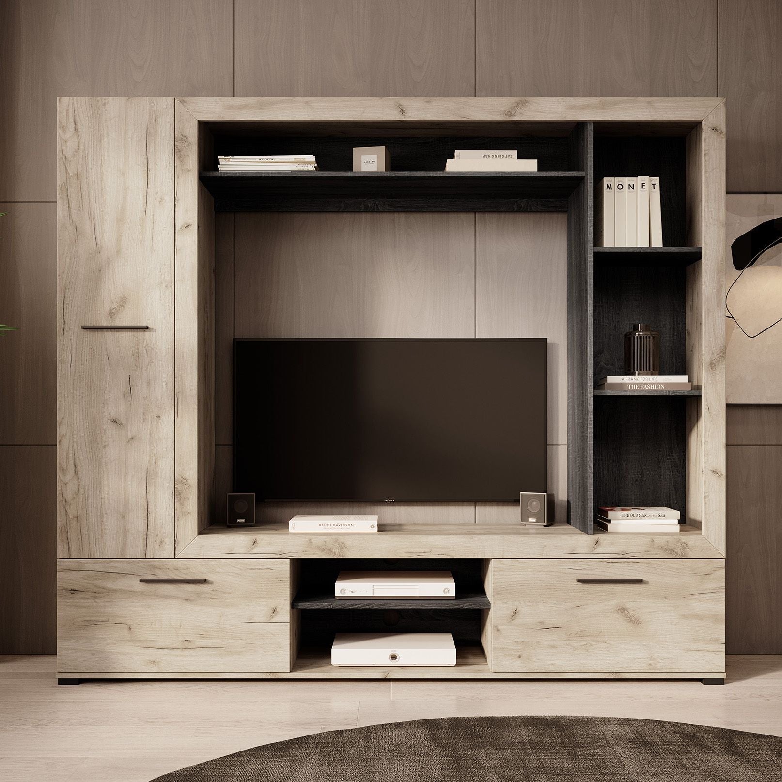 Loni - Wandmeubel - Grijs/zwart - 196x35x172 cm