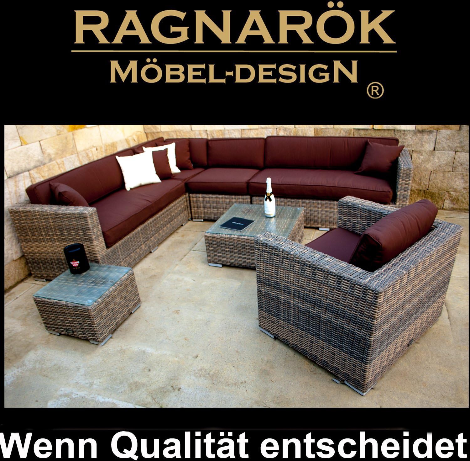 Ragnarök-Möbeldesign Narvik Premium PolyRattan - Deutscher Hersteller - 8 Jahre GARANTIE - Aluminium Gartenmöbel Essgruppe Rostfrei Rattan Sitzgruppe
