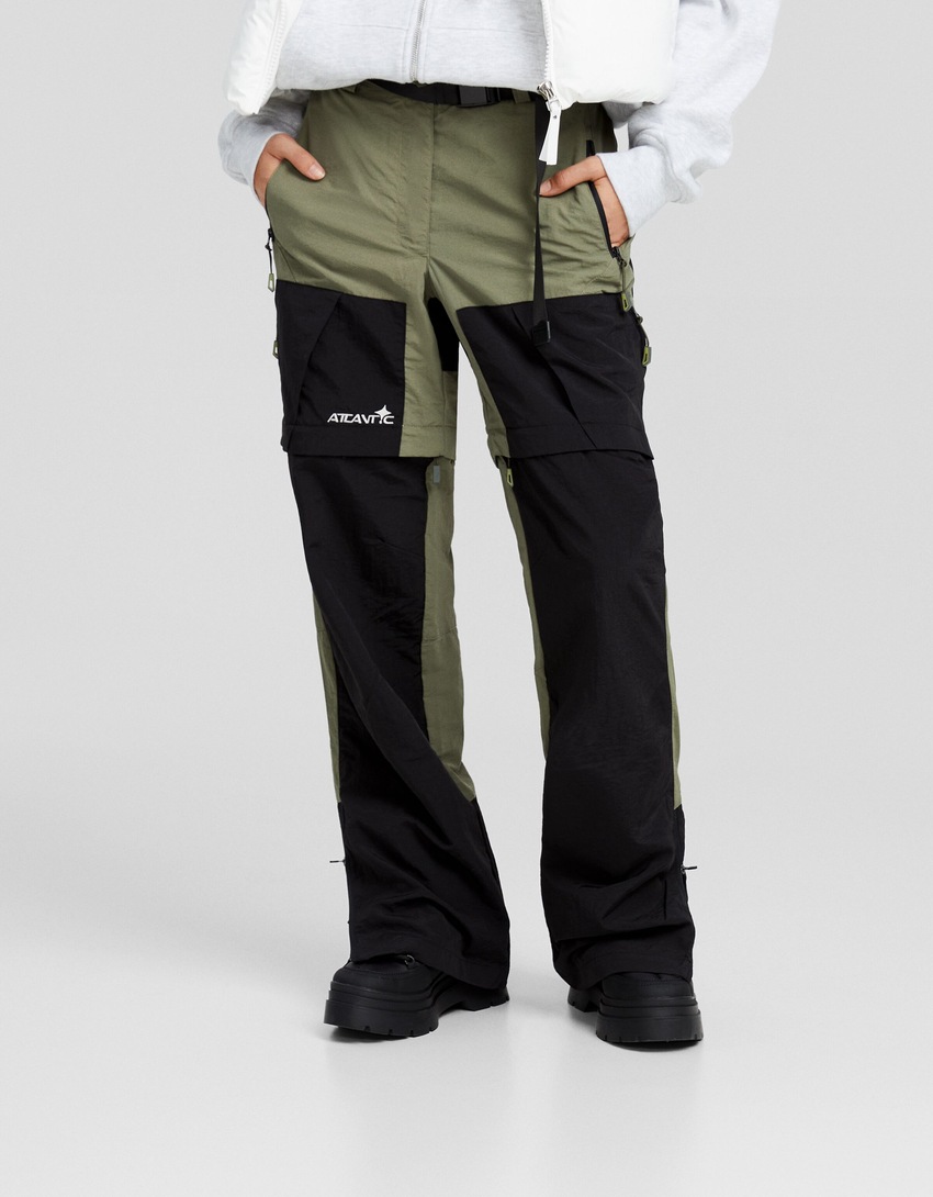 Calças de náilon técnico com blocos de cor