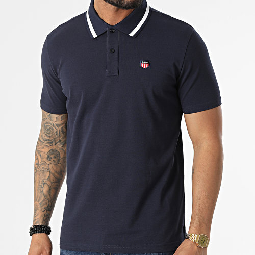 Polo Manches Courtes Retro Shield Pique 2002015 Bleu Marine